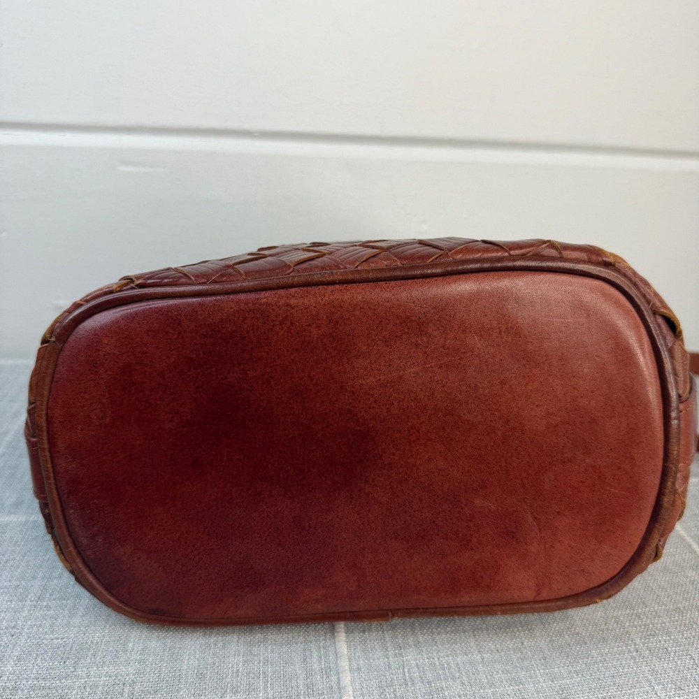 Vintage Woven Leather Crossbody Bag Brown Made in India Boho Basketweave Cottage - Picture 5 of 11